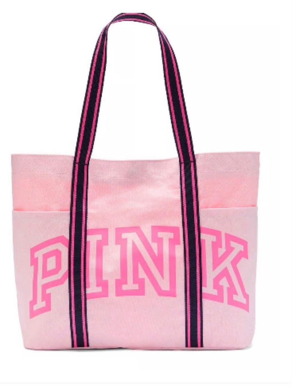 PINK Victoria's Secret Pale Pink Canvas Tote with Dark Contrast Straps